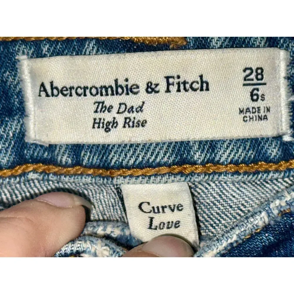 Abercrombie & Fitch Curve Love Dad High Rise Blue Denim Jeans Size 28 6 S Short